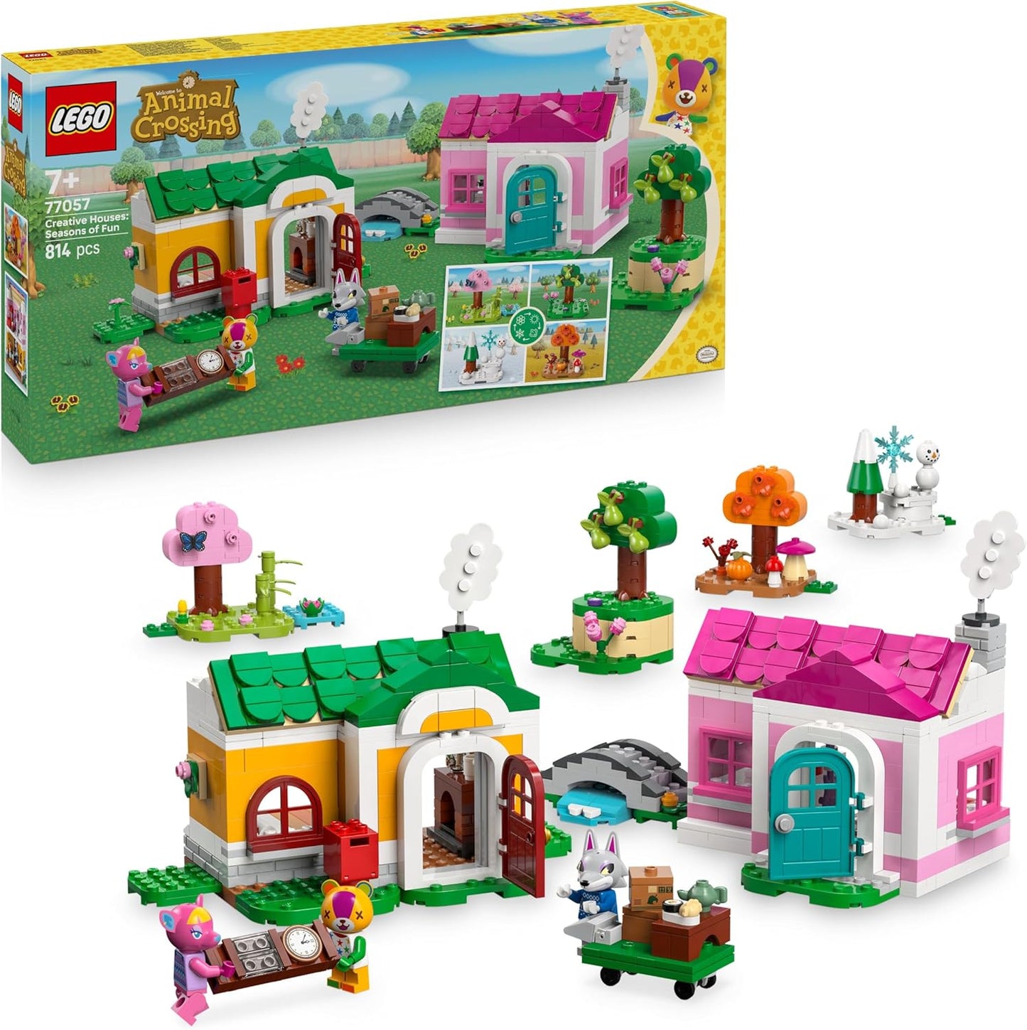 LEGO Animal Crossing Casas Criativas: Estações da Diversão - Brinquedo 2 em 1 com 2 modelos de casas e minifiguras do Stitches, Fuchsia e Fang - Presente para fãs e meninas a partir de 7 anos - 77057