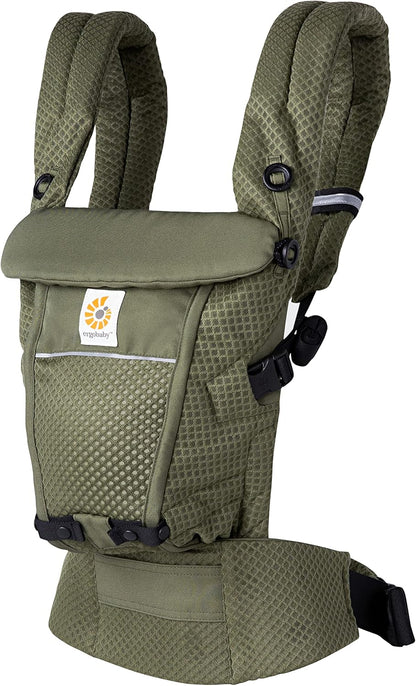 Ergobaby Adapt Carrier para recém-nascidos desde o nascimento, malha SoftFlex de 3 posições, posição ergonômica para transporte do bebê na frente para dentro e nas costas, verde oliva