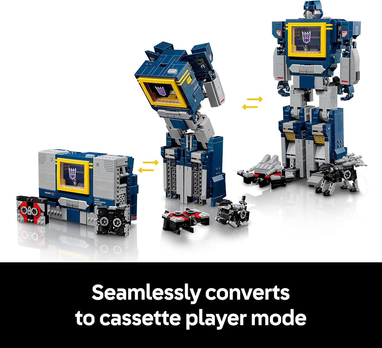 LEGO Icons Transformers: Conjunto Soundwave para Adultos - Kit de Modelo para Exibição com Figuras Conversíveis, incluindo Laserbeak e Ravage, além de um Bloco Sonoro - Presente Colecionável para Fãs - 10358