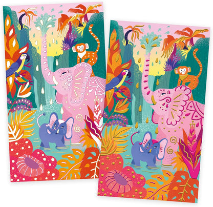 Janod Pintura 3D - Tema Selva - Les Ateliers du Calme - Kit de Ocio Creativo Infantil - Pintura Dorada y Rosa Neón para Niños - Estimula la Motricidad Fina y la Concentración - A partir de 7 años