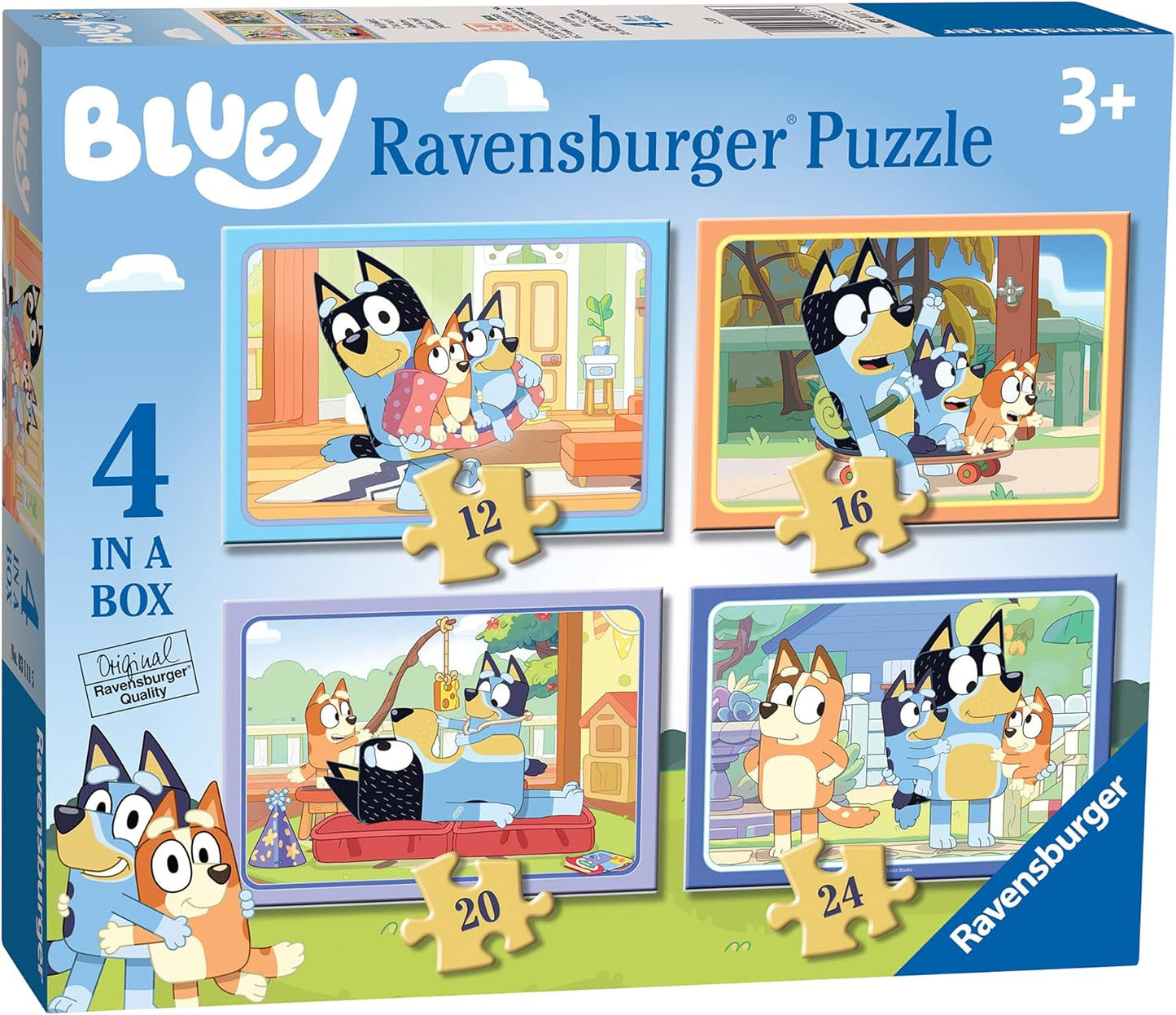 Ravensburger Bluey Toys - 4 rompecabezas en caja para niños de 3 años en adelante - 12, 16, 20, 24 piezas - Regalos para niños