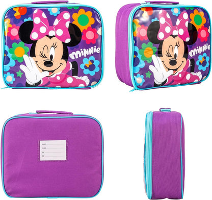 Disney Bolsa retangular isolada para lancheira Minnie Mouse para meninos e meninas, tamanho perfeito para embalar lanches quentes ou frios para escola e viagens, sem BPA