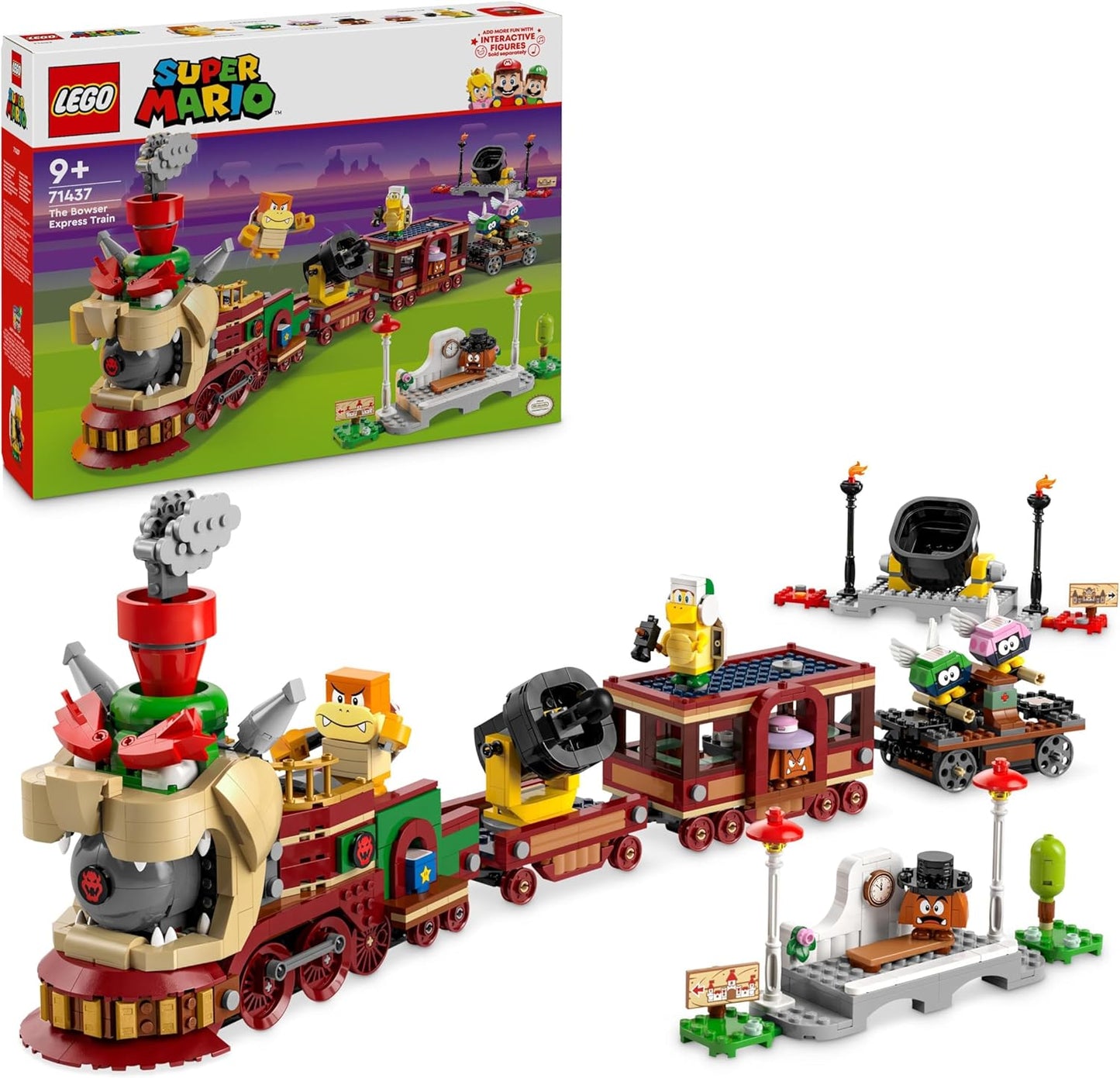LEGO Super Mario The Bowser Express Train Toy, conjunto de aventura para meninos e meninas de 9 anos ou mais, com 6 figuras de personagens, incluindo. um Hammer Bro e 2 Goombas, presente criativo para crianças gamers