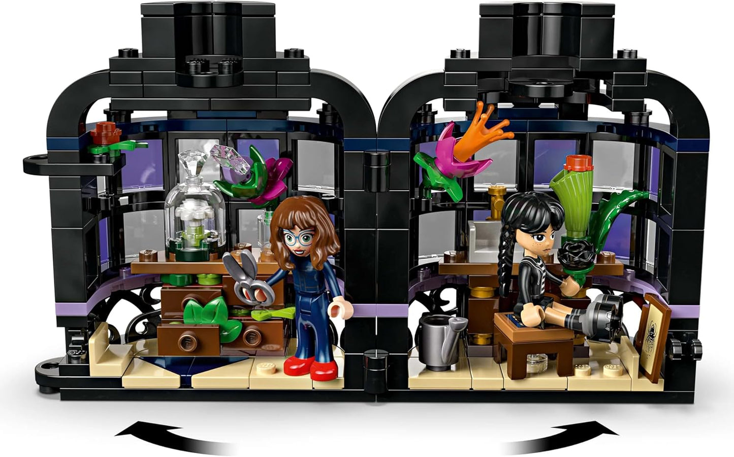 LEGO Wednesday Black Dahlia Flower Toy - Modelo que abre para brincar e exibir, com 2 mini bonecas e acessórios - Presente para meninas e meninos a partir de 9 anos e fãs da série de TV - 76784