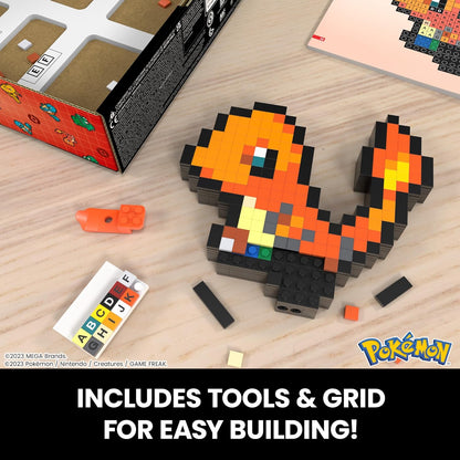 MEGA Conjunto de construção de bonecos de ação Pokémon, Eevee com 323 peças e estilo pixel retrô, para decoração de mesa ou parede, brinquedo de construção e exibição para colecionadores, HTH78