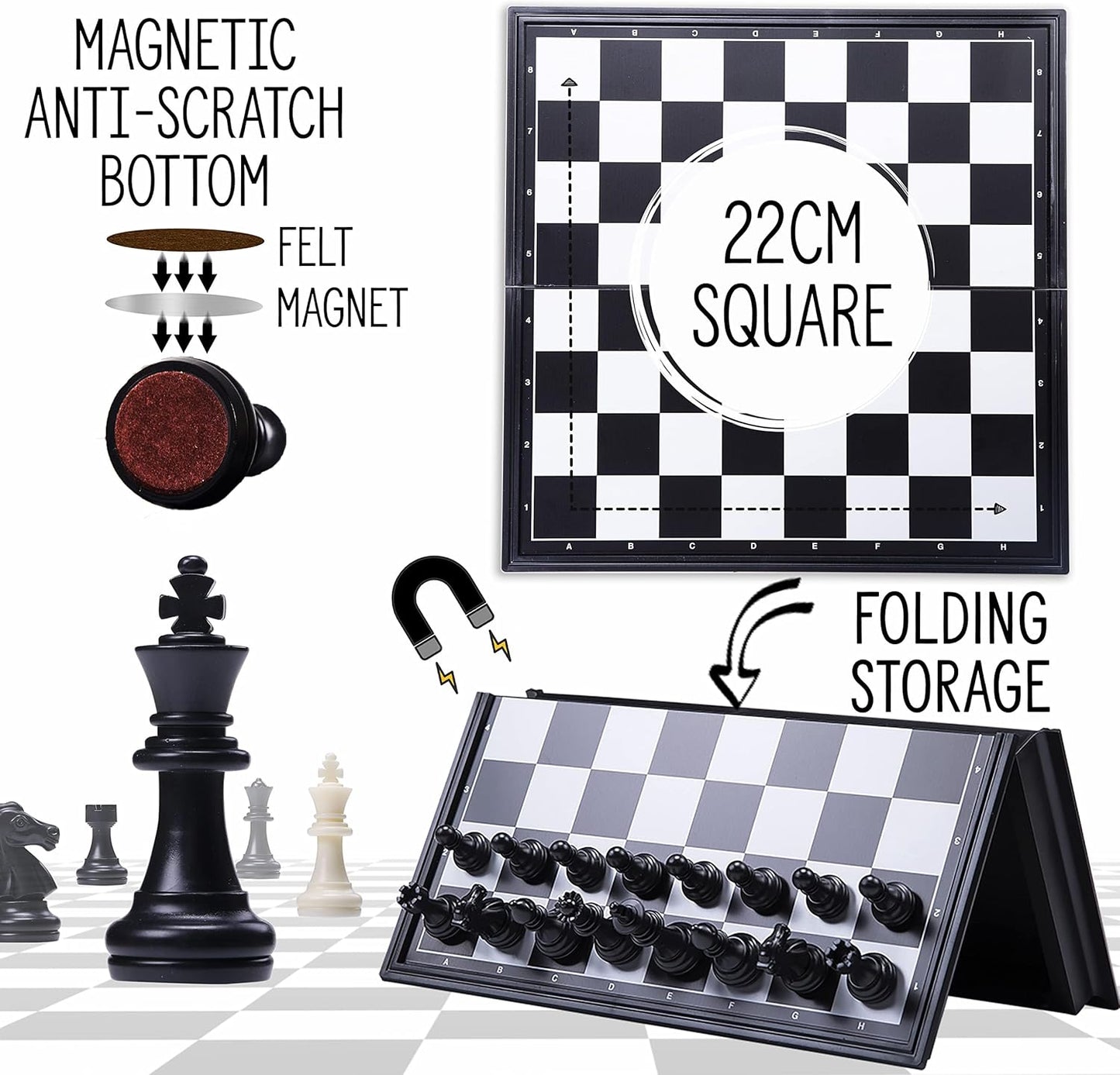 Jaques of London Jogo de Xadrez Magnético | Jogo de Xadrez de Viagem | Tabuleiro de Xadrez Dobrável e Peças de Xadrez | Jogos de Xadrez de Qualidade | Desde 1795