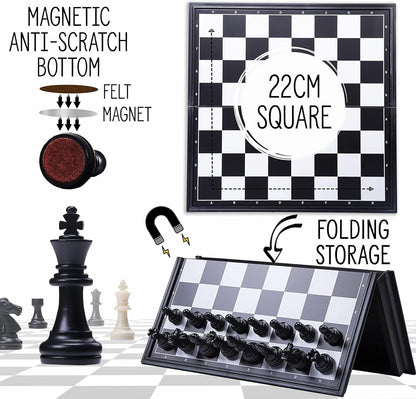 Jaques of London Jogo de Xadrez Magnético | Jogo de Xadrez de Viagem | Tabuleiro de Xadrez Dobrável e Peças de Xadrez | Jogos de Xadrez de Qualidade | Desde 1795