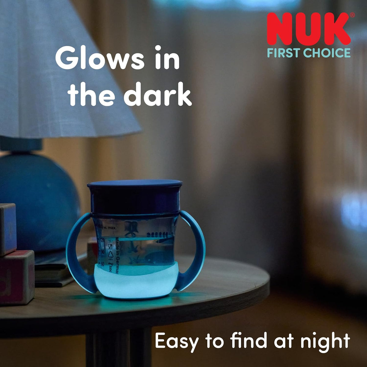 NUK Conjunto de Copos Mini Magic Cup | 6+ meses | 160 ml | Borda 360° antivazamento | Copo de transição com alças antiderrapantes | Modelos padrão e que brilham no escuro | Temas Hipopótamo e Pinguim | Kit com 2 unidades