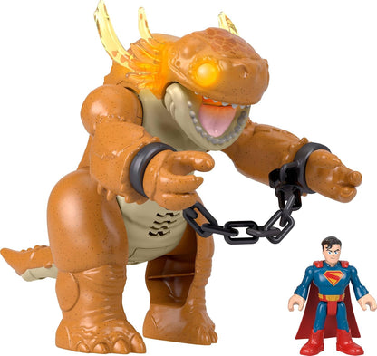 Fisher-Price Brinquedo Imaginext Superman da com luzes, sons, movimento e figura de ação de 7,6 cm, monstro de 25,4 cm com correntes, JDL07