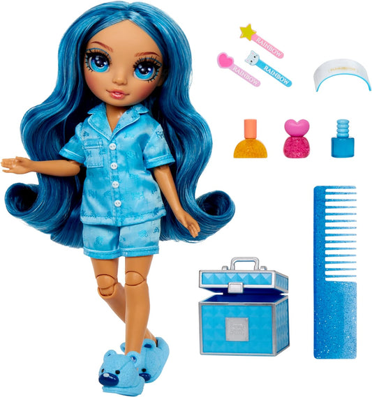 Rainbow High Junior High PJ Party - Skyler (azul) - Boneca articulada de 22 cm com macacão macio, chinelos e acessórios para brincar - Brinquedo infantil - Ótimo para idades de 4 a 12 anos
