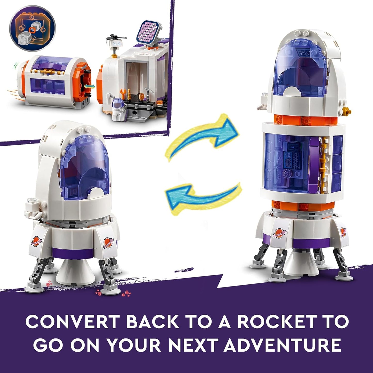 LEGO Base espacial e foguete Friends Mars, conjunto de veículo com rover e brinquedo de nave espacial para meninas e meninos de 8 anos ou mais, inclui 4 personagens de miniboneca, ideia de presente para crianças que amam brinquedos científicos 42605