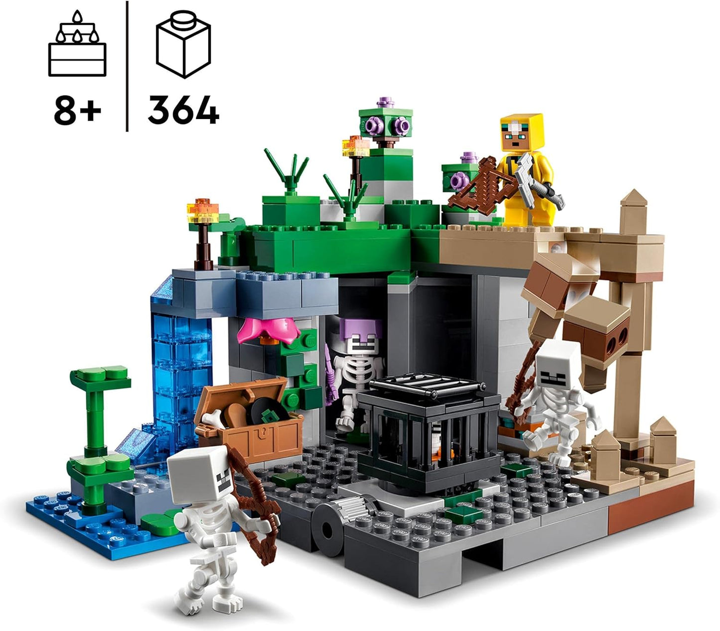 LEGO Minecraft The Skeleton Dungeon Set, brinquedo de construção para meninos e meninas de 8 anos ou mais, com cavernas, mobs e figuras com acessórios de besta, presente de aniversário infantil