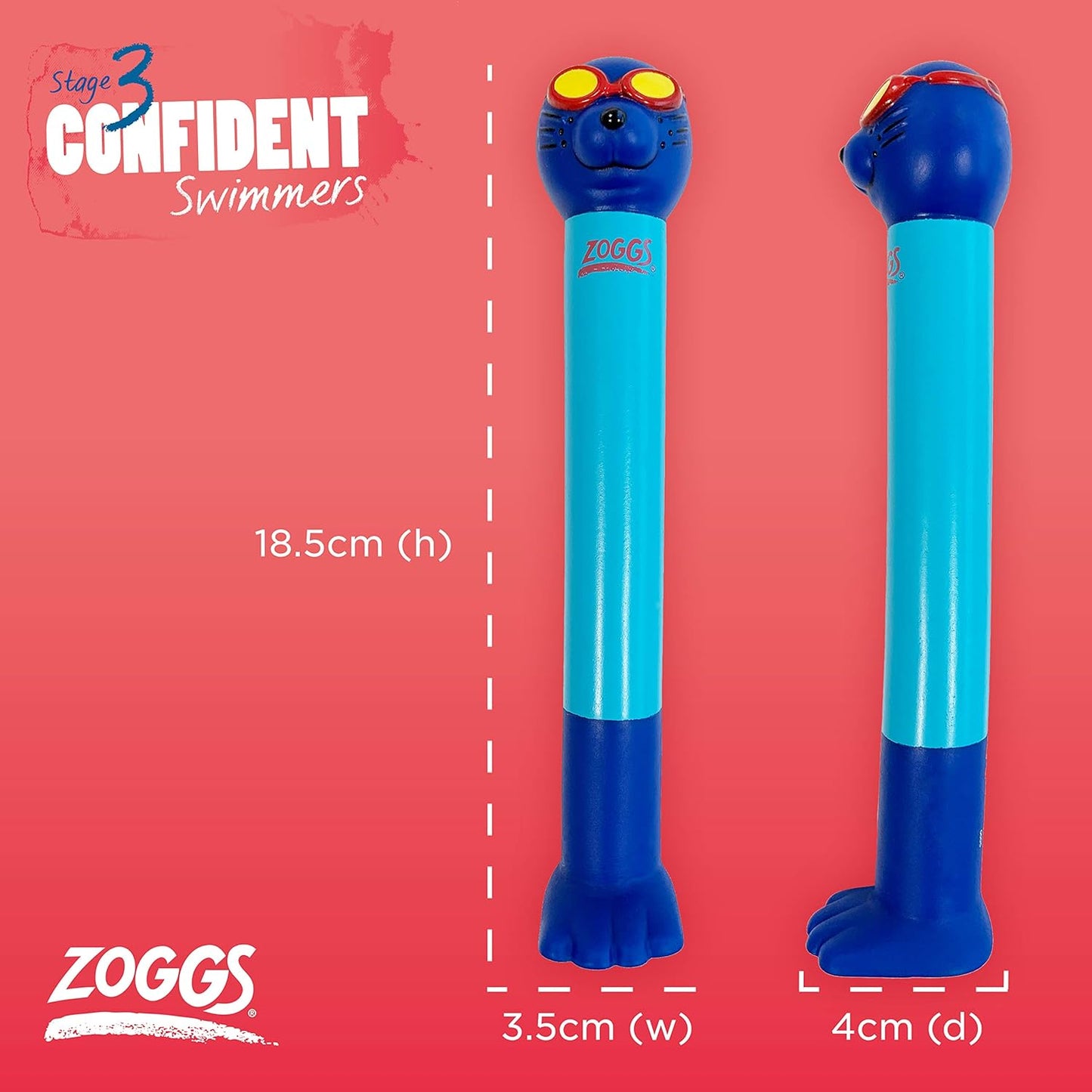 Zoggs Brinquedos de piscina Dive Sticks, bastões de mergulho para construção de confiança, brinquedos seguros para piscina, bastões de mergulho para diversão na natação, brinquedos de natação Zoggs para crianças, azul/limão/laranja (3 unidades)