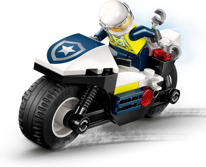 LEGO Conjunto de perseguição de motocicleta da polícia City com uma motocicleta de brinquedo, 2 minifiguras, minicaixa eletrônico e um skate - Presente de aniversário para meninos e meninas a partir de 4 anos - 60455
