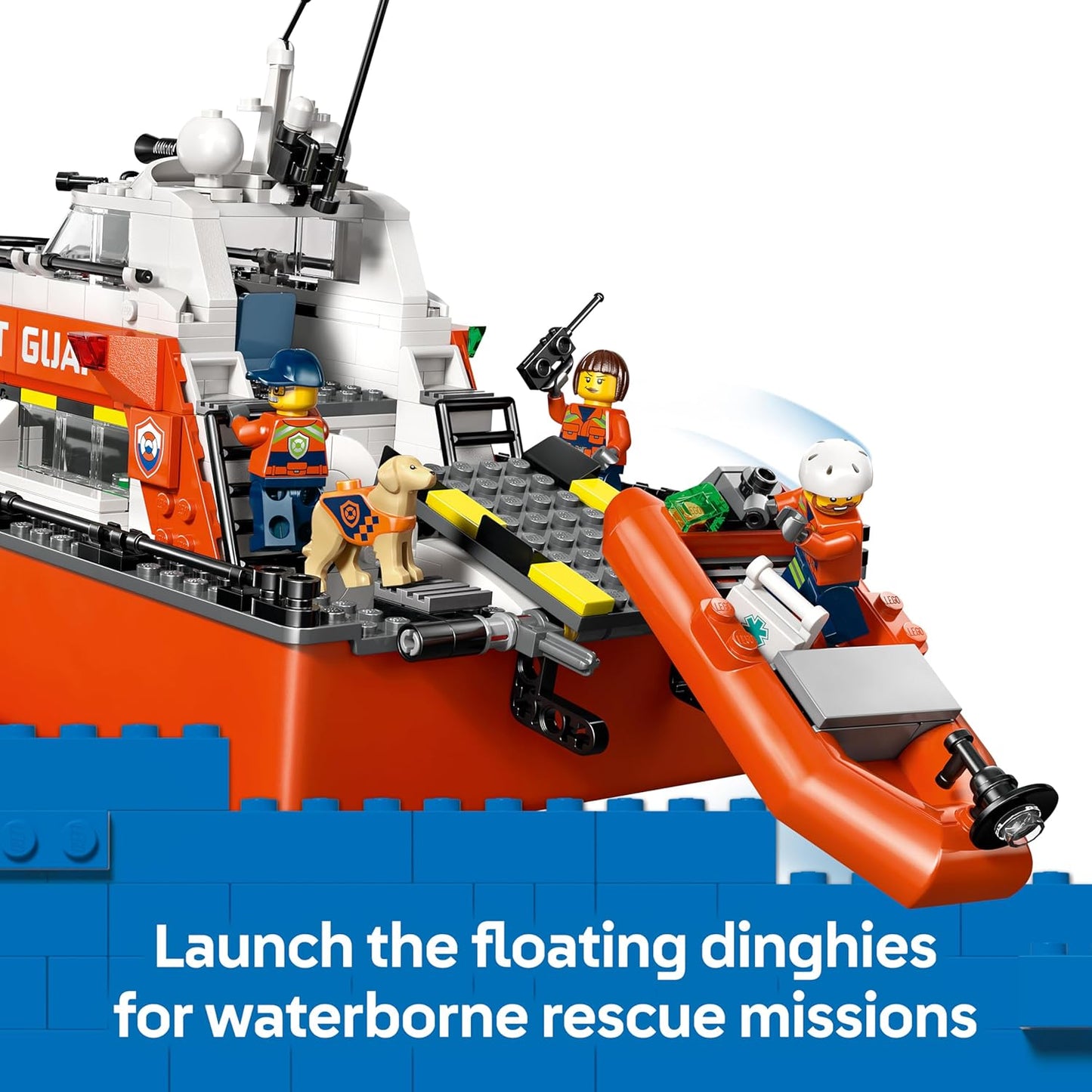 LEGO City Coast Guard Rescue Boat & Helicopter Toy - Emergency Vehicles Playset w/Model Floating Ship, 5 Minifigures & a Dog Figure - Birthday Gift for 7+ Year Old Boys - 60504