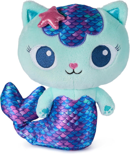 Gabby’s Dollhouse, Sereia-Gata Fin-Tastic, Brinquedo de Pelúcia Premium, Animal de Pelúcia de 25cm de Altura com Cauda de Sereia Móvel, Brinquedo Infantil para Meninas e Meninos a partir de 3 Anos