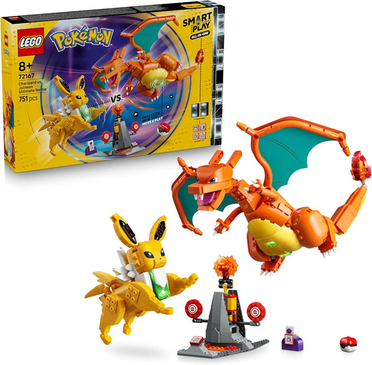 LEGO Pokémon SMART Play: Batalha Suprema Charizard vs. Jolteon – Conjunto de Brinquedo Interativo Completo (Inclui 2 Blocos SMART, 4 Tags, 2 Figuras e Carregador) – Ideia de Presente para Meninos e Meninas a partir de 8 Anos – 72167