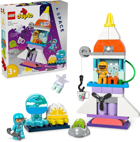 LEGO Conjunto de peças de aventura do ônibus espacial DUPLO 3 em 1, brinquedo de foguete para crianças de 3 anos ou mais, meninos e meninas com figuras de astronautas, brinquedos de aprendizagem científica, ideia de presente de aniversário 10422