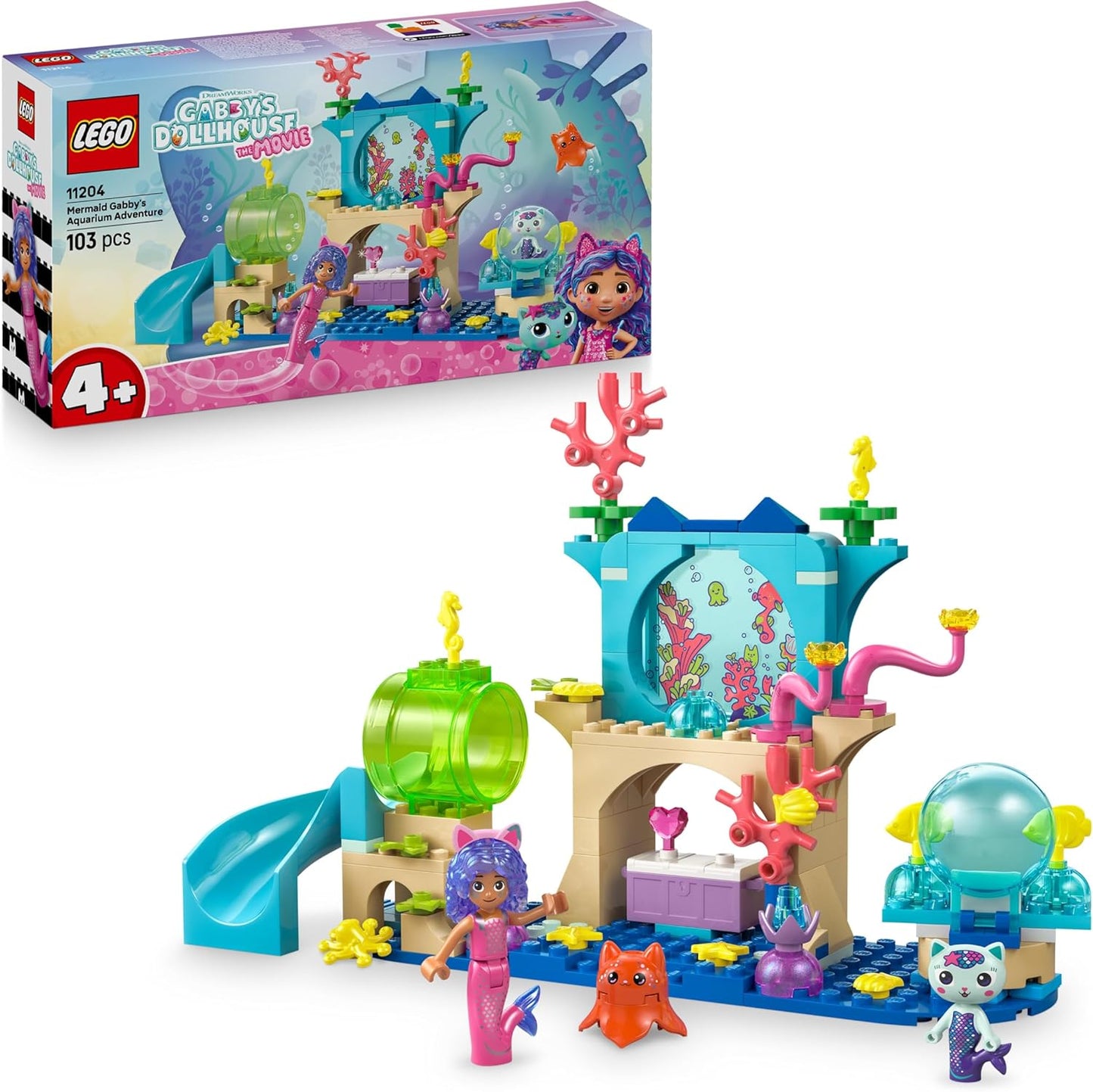 LEGO Casa de Bonecas da Gabby Sereia Aventura no Aquário da Gabby - Inclui uma mini boneca da Gabby e uma figura de MerCat, além de acessórios divertidos - Presente para meninas a partir de 4 anos e fãs do filme - 11204