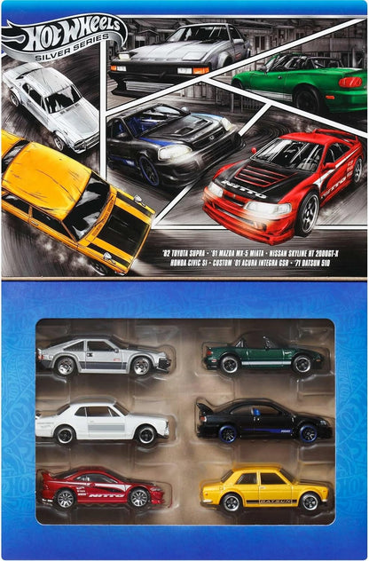 Hot Wheels, escala 1:64, carrinhos de brinquedo em metal fundido, conjunto de 6 veículos japoneses com decoração em relevo (os modelos podem variar), JBY77