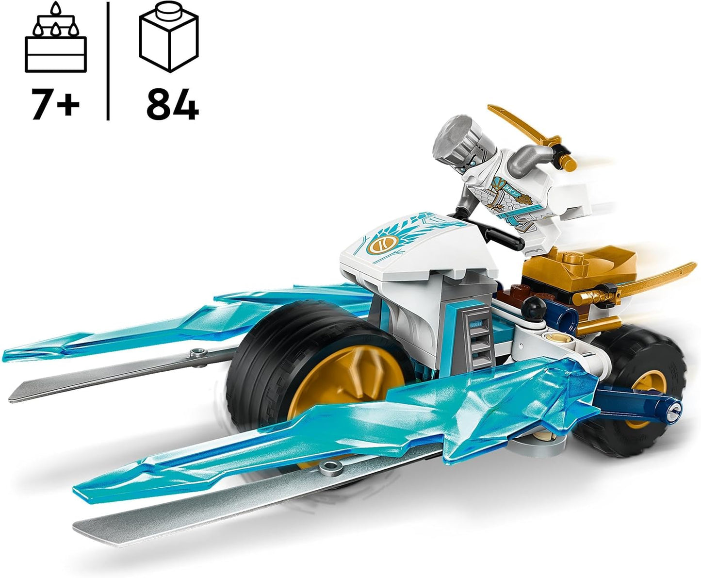 LEGO Brinquedo de motocicleta de gelo NINJAGO Zane para meninos e meninas de 7 anos ou mais, conjunto de motocicleta Dragons Rising com minifigura de personagem Zane, conjunto de jogos de aventura ninja, presente de veículo pequeno para crianças 71816