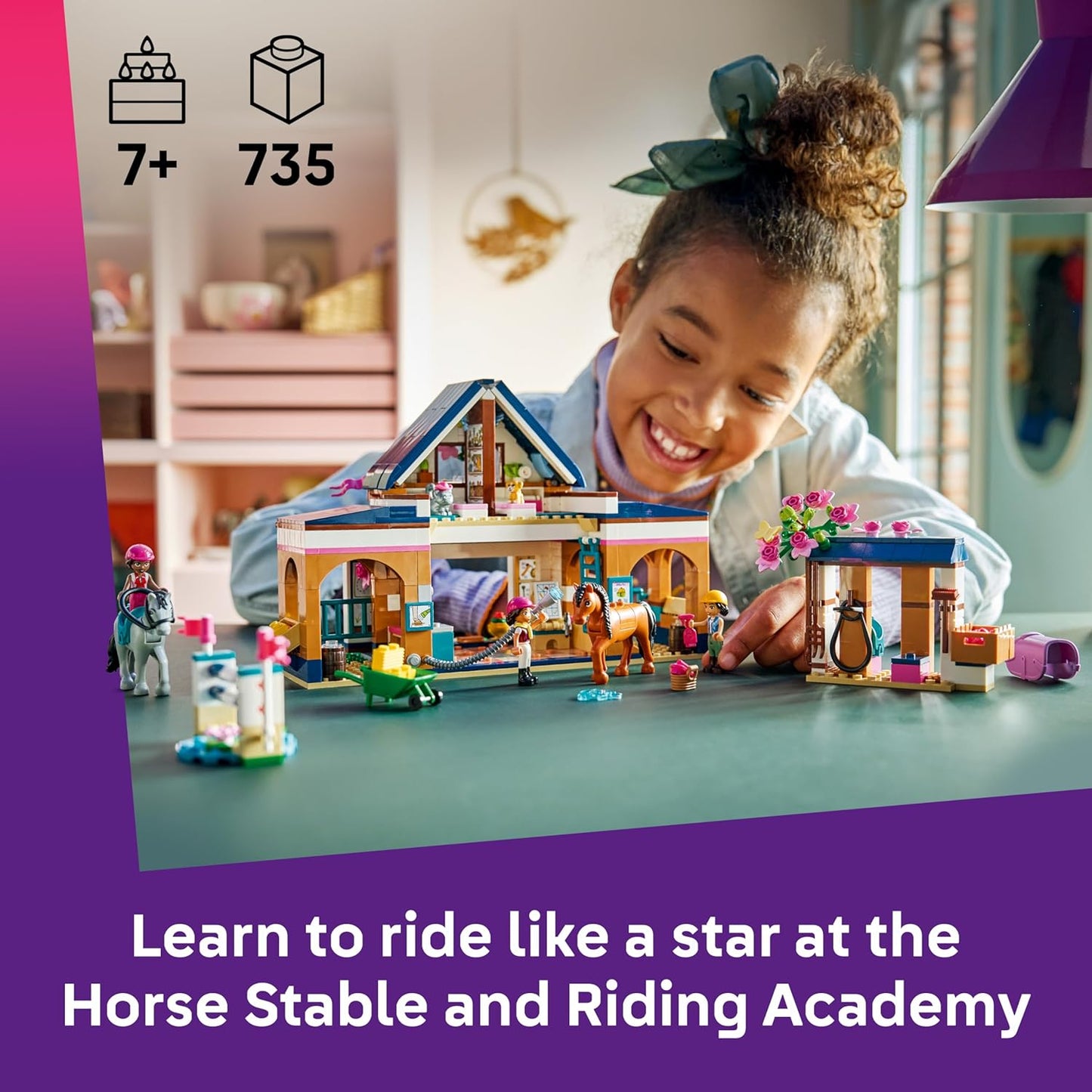 LEGO Friends Estábulo e Academia de Equitação - Conjunto de Brinquedo Educativo com 3 Mini Bonecas, 2 Figuras de Cavalos, um Cachorrinho e Acessórios de Higiene - Presente de Aniversário para Meninas a partir de 7 Anos - 42688