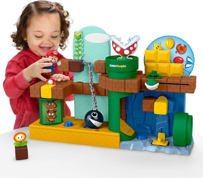 Fisher-Price Brinquedo Little People My Mario Adventure Playset com sons musicais e figuras para crianças em idade pré-escolar (18+ meses), JHG61