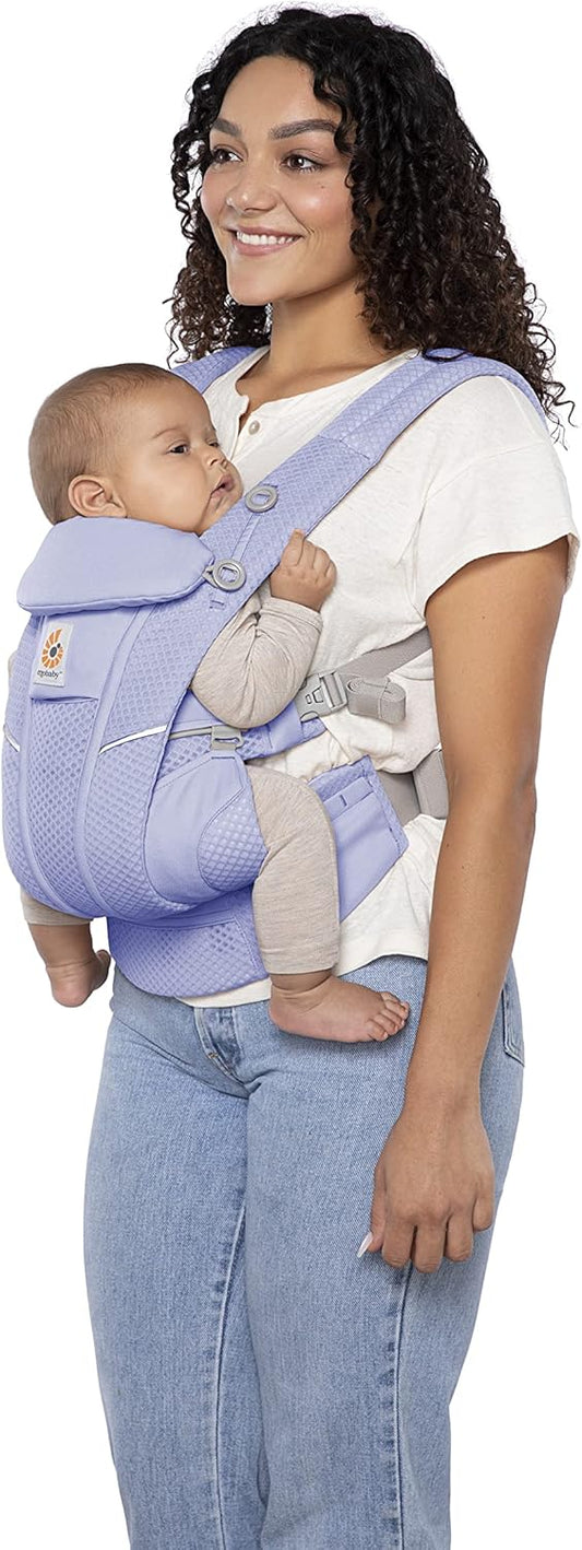 Ergobaby Porta-bebês Omni Breeze para recém-nascidos, do nascimento aos 20,4 kg, 4 posições, malha SoftFlex, posição ergonômica de transporte para frente e para trás do bebê, azul lavanda