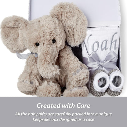 Presentes personalizados para bebês - Cesta para recém-nascidos em caixa de lembranças branca, inclui edredom de zebra para bebês, caixa de bebê, conjunto de presentes para recém-nascidos - 3 itens essenciais para bebês