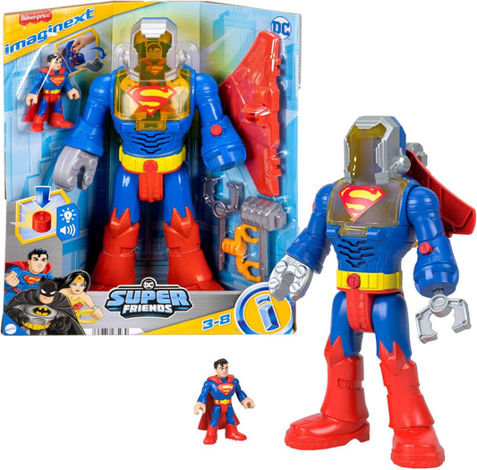Fisher-Price Imaginext DC Super Friends Superman Brinquedo Insider e Exo Traje Robô de 30 cm com Luzes e Sons para Crianças a partir de 3 Anos, JCT47