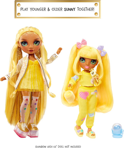 Rainbow High Junior High PJ Party - Sunny (Amarelo) - Boneca articulada de 22 cm com macacão macio, chinelos e acessórios para brincar - Brinquedo infantil - Ótimo para idades de 4 a 12 anos
