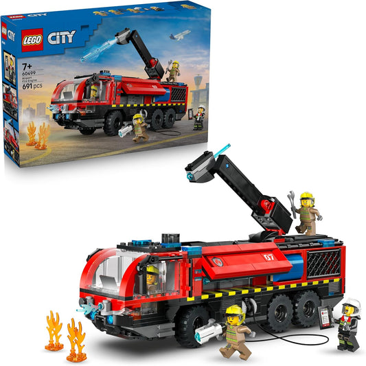 LEGO City Caminhão de Bombeiros do Aeroporto - Kit de Modelo de Veículo de Emergência com 4 Minifiguras de Bombeiros - Ideia de Presente de Aniversário para Meninos a partir de 7 Anos e Fãs de Engenharia - 60499