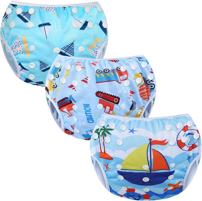 Codkkre Fraldas de Natação Reutilizáveis Fraldas para Bebês Tamanho Ajustável Lavável Pacote de 3 Fraldas para Aulas de Natação 0-3 Anos