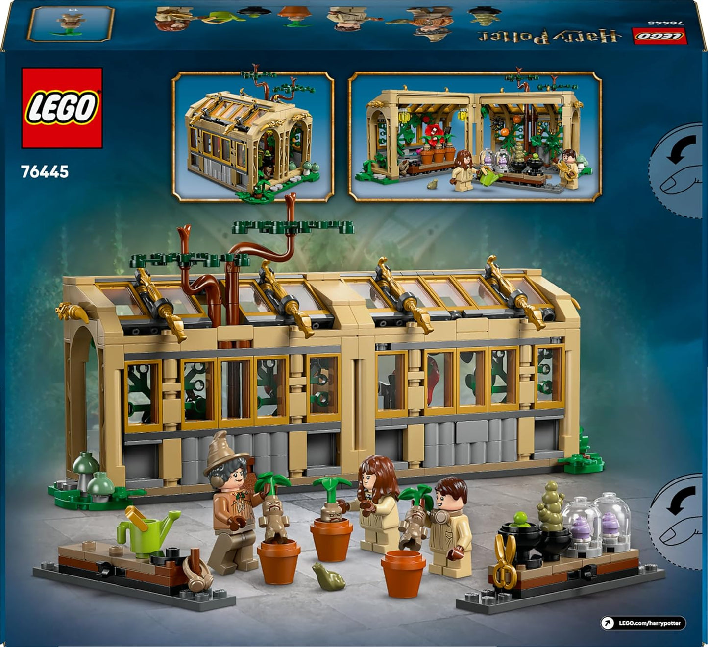 LEGO Harry Potter Castelo de Hogwarts: Conjunto de Aula de Herbologia com Minifiguras Neville Longbottom, Hermione Granger e Professora Sprout - inclui 3 Mandrágoras de Brinquedo - Presente para Meninas e Meninos a partir de 8 Anos - 76445