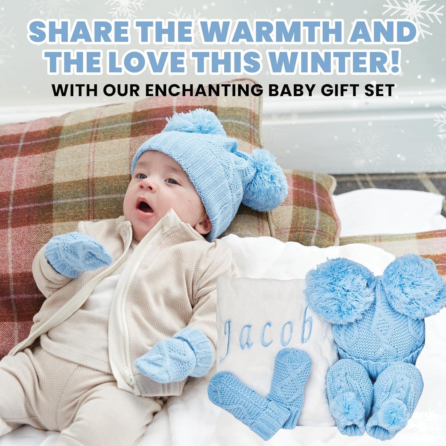 Conjunto de presentes personalizados para bebês meninos - Conjunto de roupas de inverno em tricô para bebês, presentes para recém-nascidos, itens essenciais para bebês para presentes de revelação de recém-nascidos