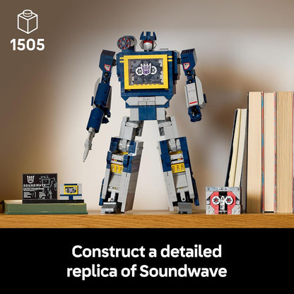 LEGO Icons Transformers: Conjunto Soundwave para Adultos - Kit de Modelo para Exibição com Figuras Conversíveis, incluindo Laserbeak e Ravage, além de um Bloco Sonoro - Presente Colecionável para Fãs - 10358