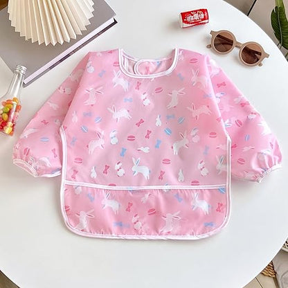 PandaEar Conjunto de 3 Babadores para Desmame com Mangas para Meninas | Babadores Impermeáveis de Manga Longa para Bebês de 6 a 24 Meses | Aventais de Alimentação para Bebês | Babador Completo Anti-Sujeira com Mangas