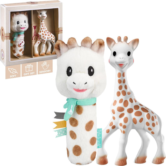Sophie la girafe Conjunto de presente Sophiesticated Original com chocalho macio, brinquedo de dentição para bebês 100% em borracha natural, caixa de presente com sacola e cartão.