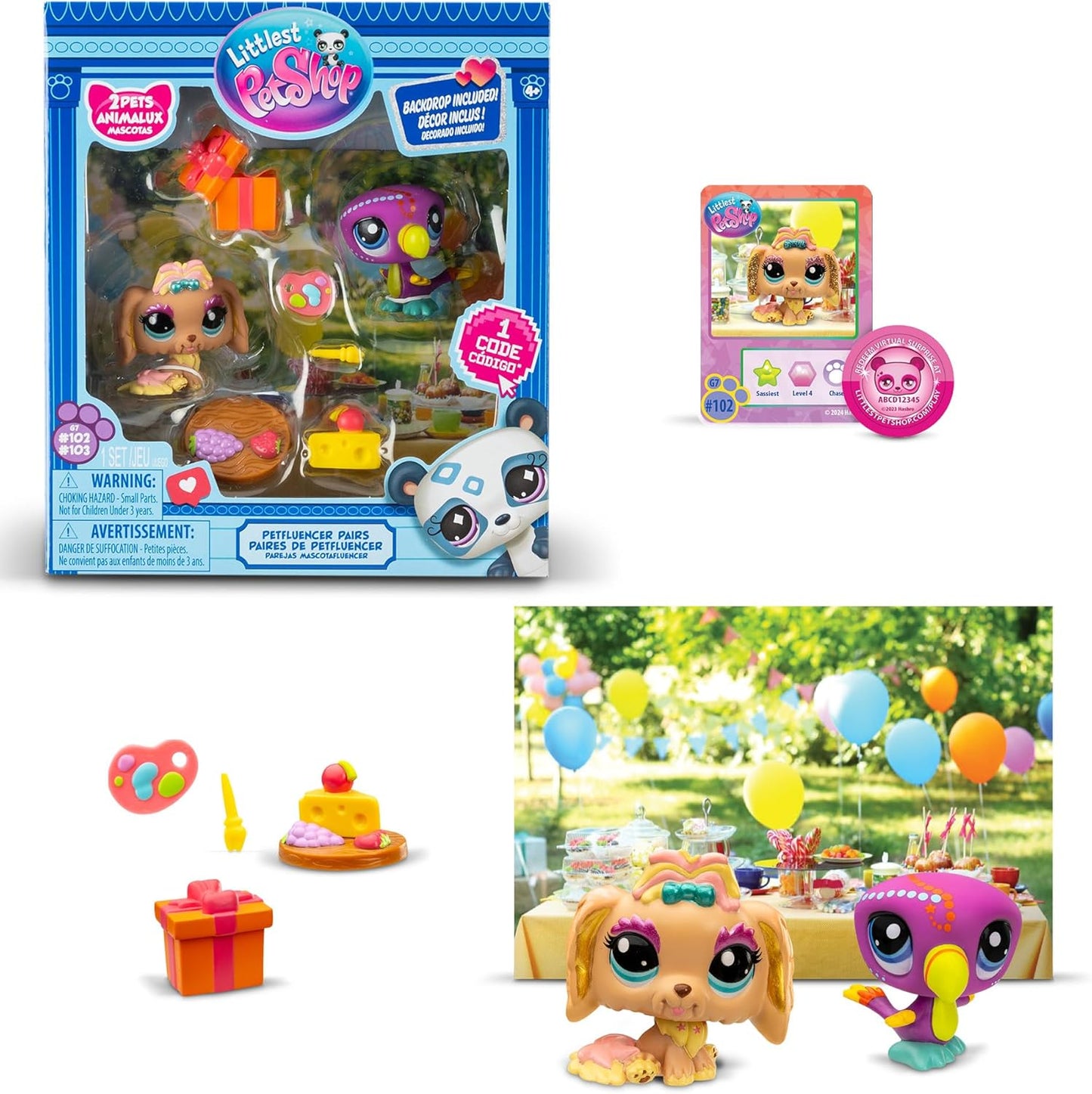 Littlest Pet Shop Série 2 Festa no Jardim Petfluencer | O conjunto Petfluencer inclui 2 mini brinquedos LPS, 4 acessórios, 1 cenário, 1 cartão colecionável e 1 código virtual | Brinquedos colecionáveis para meninas e meninos