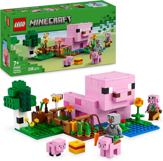 LEGO Minecraft The Baby Pig House Building Toy - Conjunto de animais de fazenda inclui um bioma florestal, figura de herói e mobs, presente para meninas e meninos com mais de 7 anos