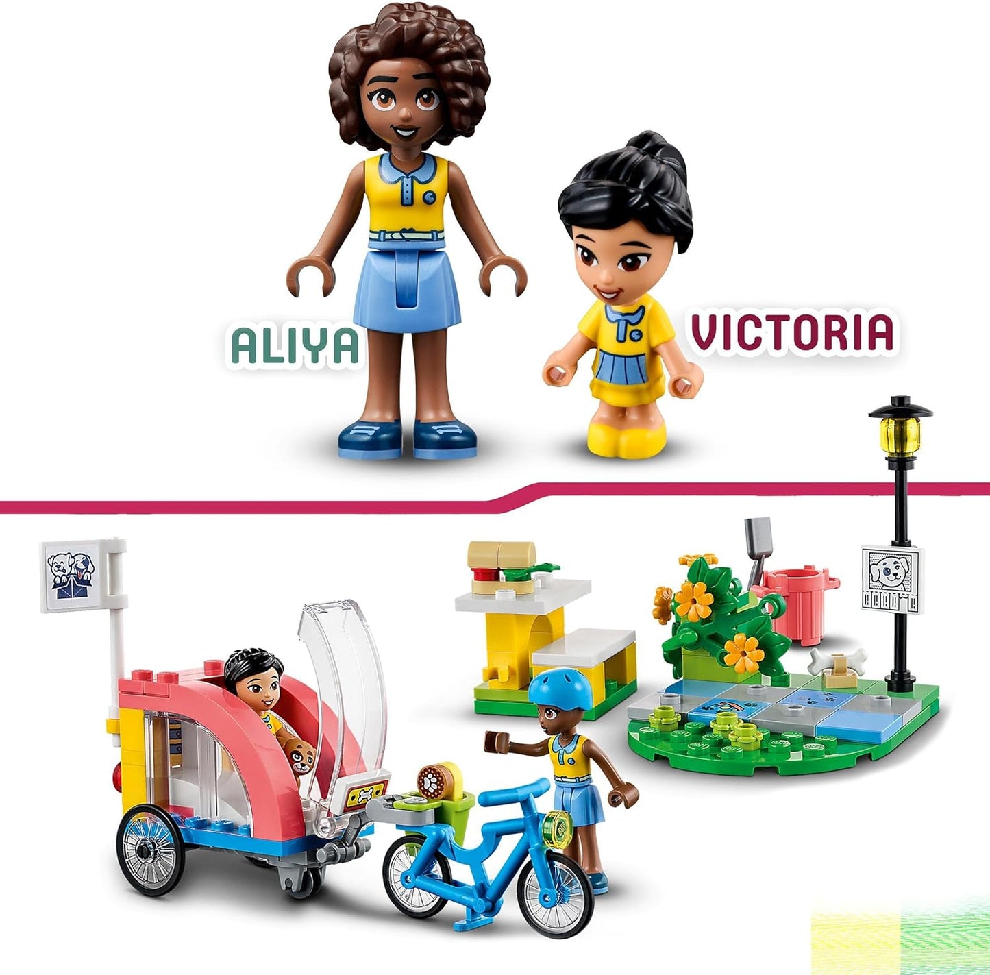 LEGO 41738 Conjunto de brinquedos para bicicleta de resgate de cães Friends, conjunto de animais para crianças, meninas e meninos de 6 anos ou mais com figura de cachorrinho e 2 minibonecos, personagens da série 2023