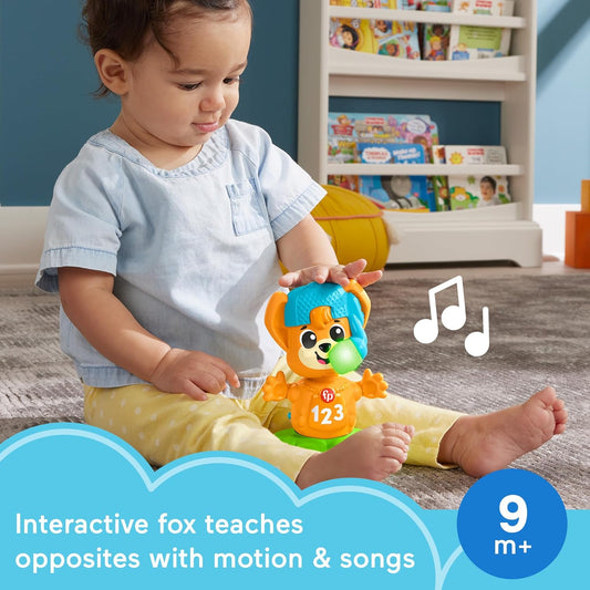 Fisher-Price Brinquedo de aprendizagem para bebês Link Squad Opposites Fox com música e luzes para idades de 9+ meses, versão em inglês do Reino Unido, compatível apenas com itens Link Squad, HYL20