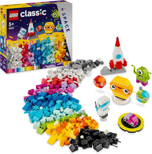 LEGO Caixa de tijolos de planetas espaciais criativos clássicos, brinquedos de construção de sistema solar com um brinquedo de foguete para crianças, meninos e meninas com mais de 5 anos com modelos de Terra, Sol, Saturno, além de figuras