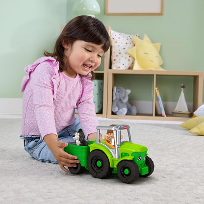 Fisher-Price Trator de brinquedo Little People para crianças pequenas, com música e 2 figuras para brincar de faz de conta. Ideal para crianças a partir de 1 ano de idade. JGX12