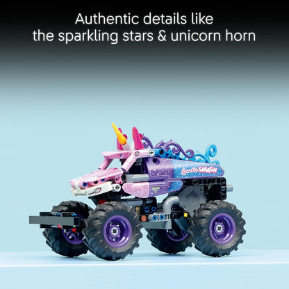 LEGO Technic Monster Jam Sparkle Smash Caminhão de Brinquedo com Mecanismo de Fricção - Kit de Modelo de Carro de Corrida com Tema de Unicórnio Rosa - Presente de Aniversário Criativo para Meninos, Meninas e Fãs a partir de 7 Anos - 42220