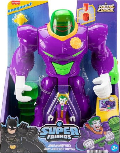 Fisher-Price Imaginext DC Super Friends, Robô Martelo do Coringa, Figura de Ação de 7,6 cm e Conjunto de Acessórios, Brinquedo de 26,7 cm Inclui Lançador, Projétil e Ejetor