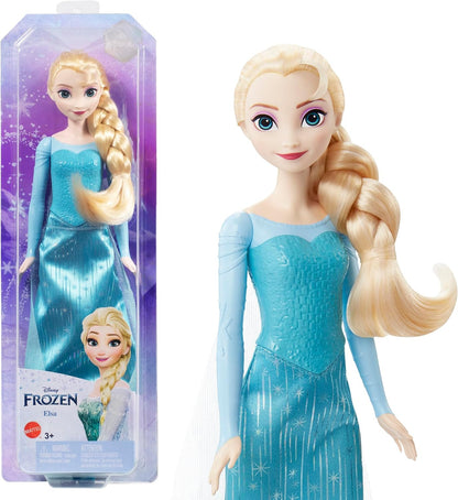 Mattel Boneca Disney Frozen Elsa – Visual do Filme Original | Boneca Articulada com o Vestido Azul Clássico, Capa, Saia, Sapatos e Cabelo Trançado – Inspirada em Disney Frozen, HLW47