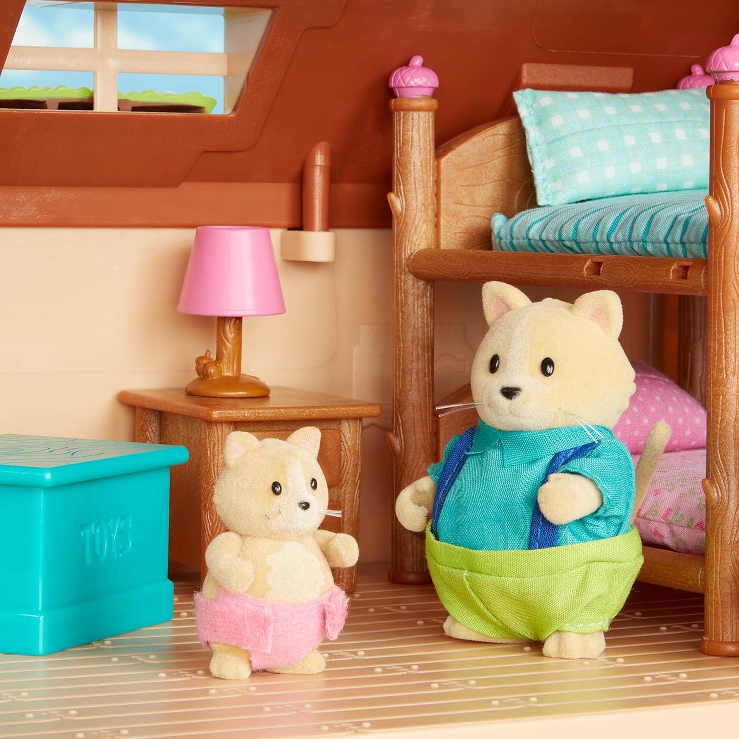 Li'l Woodzeez WZ6705Z Dinossauro, animais Li’l Woodzeez – Conjunto de beliche de 18 peças com móveis e acessórios de quarto – Brinquedos em miniatura e conjuntos de jogos para crianças a partir de 3 anos, Azul, Klein