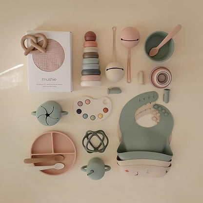 Mushie Babador de Silicone Baby | Babadores Impermeáveis com Ajuste Perfeito | Babadores Fáceis de Limpar para Alimentação do Bebê | 4 Tamanhos Ajustáveis com Bolsos Frontais Fundos | 100% Livre de BPA e Ftalatos