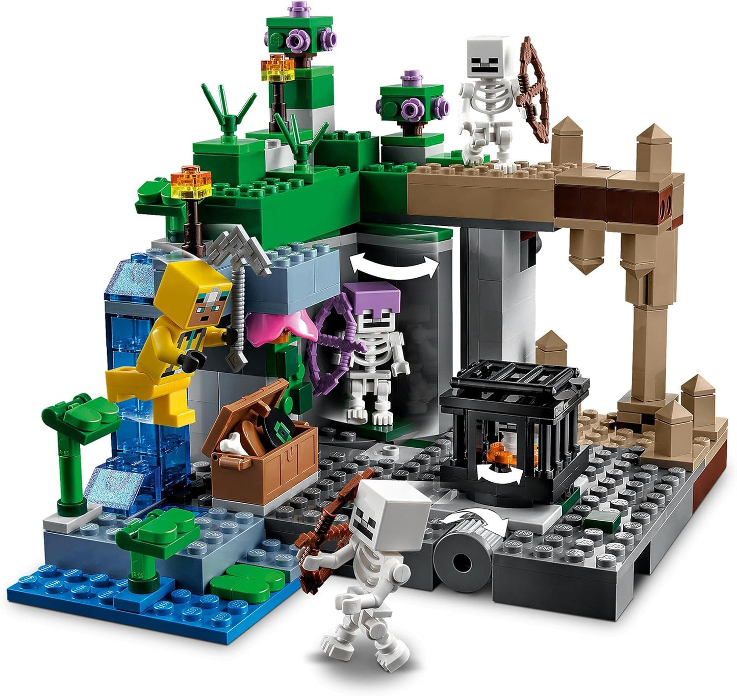 LEGO Minecraft The Skeleton Dungeon Set, brinquedo de construção para meninos e meninas de 8 anos ou mais, com cavernas, mobs e figuras com acessórios de besta, presente de aniversário infantil